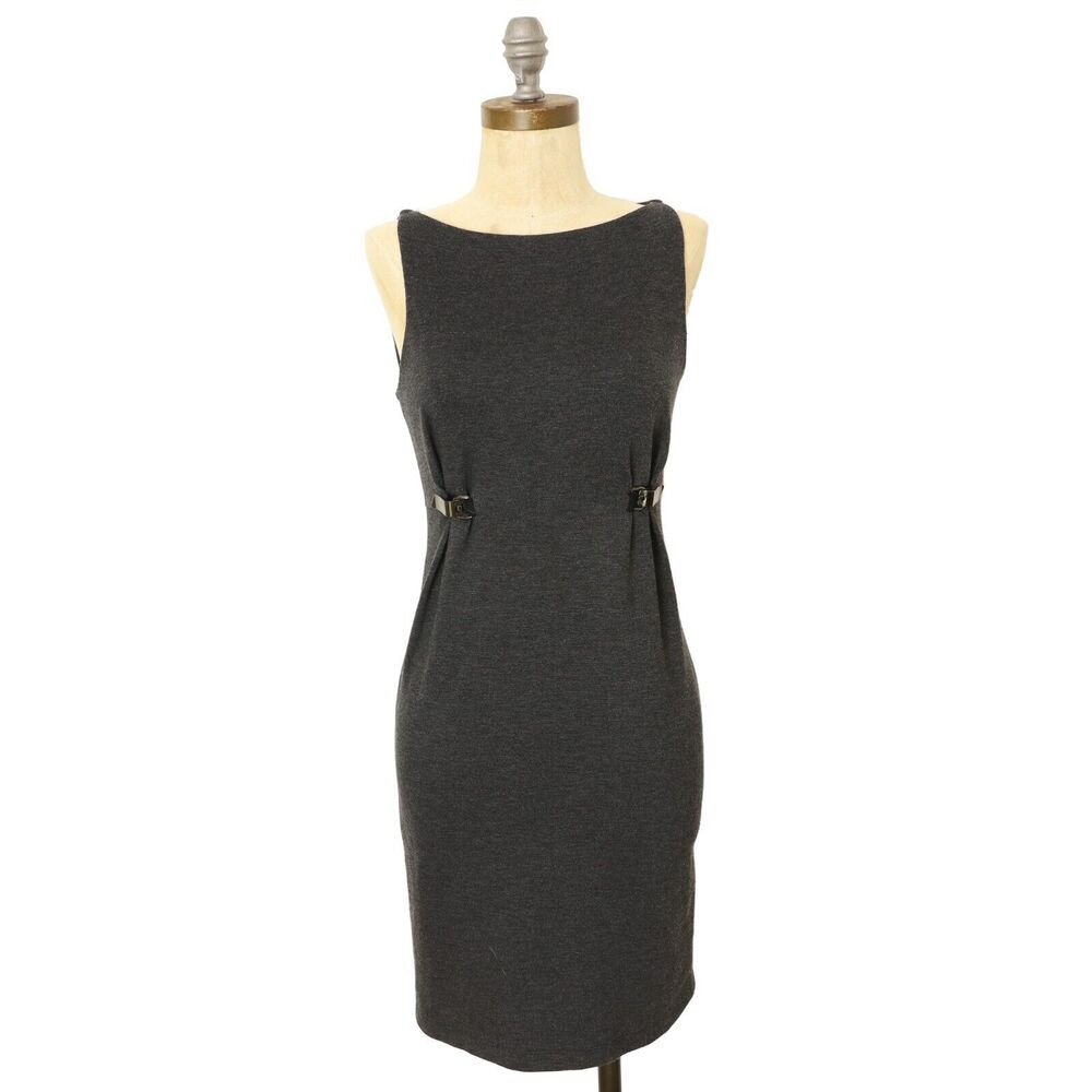 BAILEY 44 Mini Bodycon Tank Dress Buckles Detail XS Gray Knit Sleeveless B58